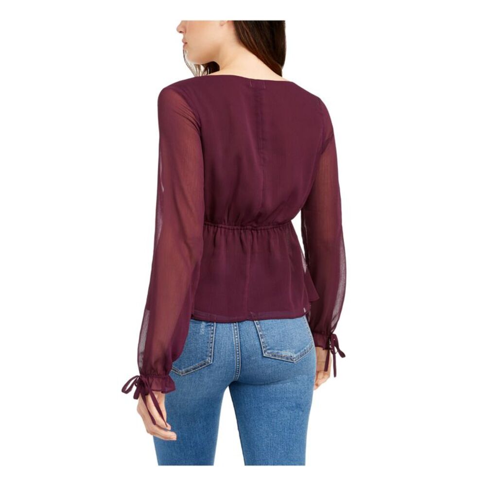 Q+A Los Angeles Womens Purple Long Sleeve V Neck Baby Doll Top Size: XS - Picture 2 of 4